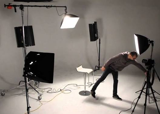 Studio lighting setup with softboxes on stands